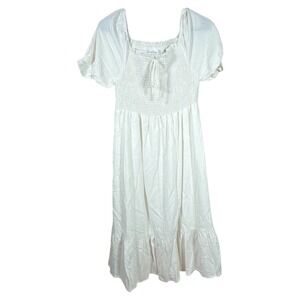 NEW Kaileigh Ali Smocked Puff Sleeve Dress Off White Womens L NWT Cottagecore